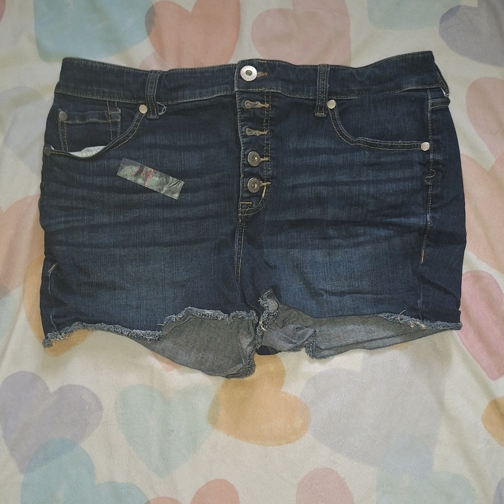 Torrid Dark Blue Jean Shorts with Button Detail